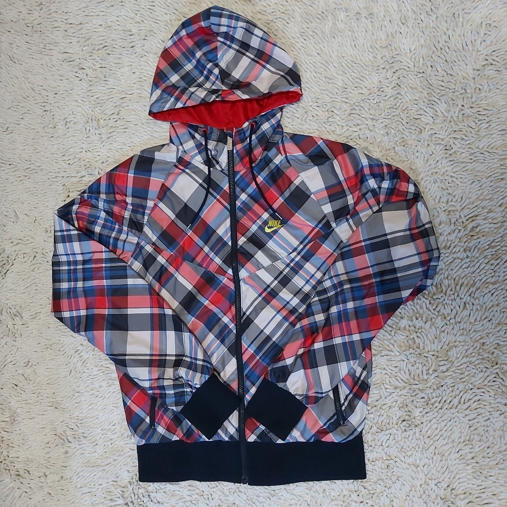 Nike red & blue plaid windbreaker jacket- size small